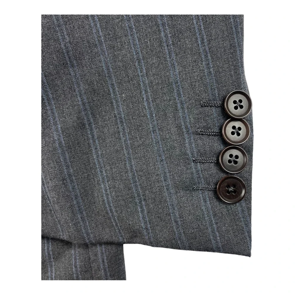 Isaia Napoli Gray Blue Striped Super 170s Sciammeria Wool Blazer Size 44R